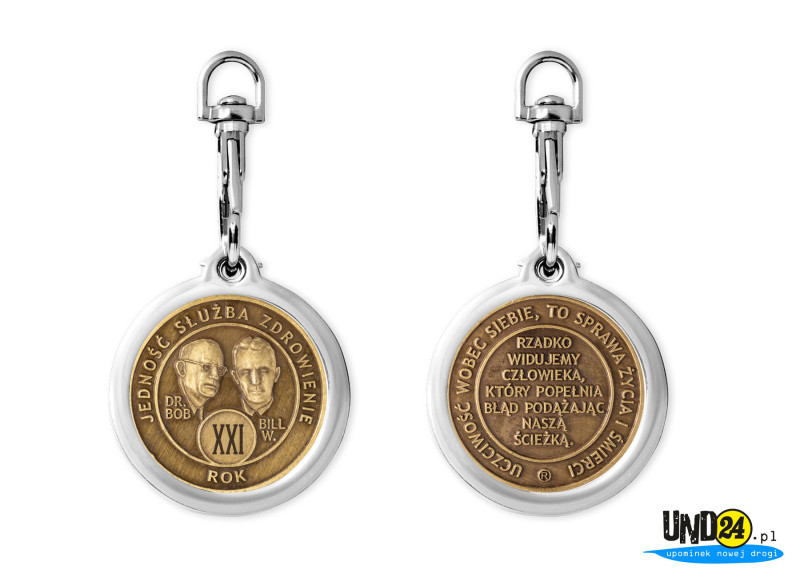 Metalowy Brelok z Karabińczykiem - Medal 21. Rocznica trzeźwości 